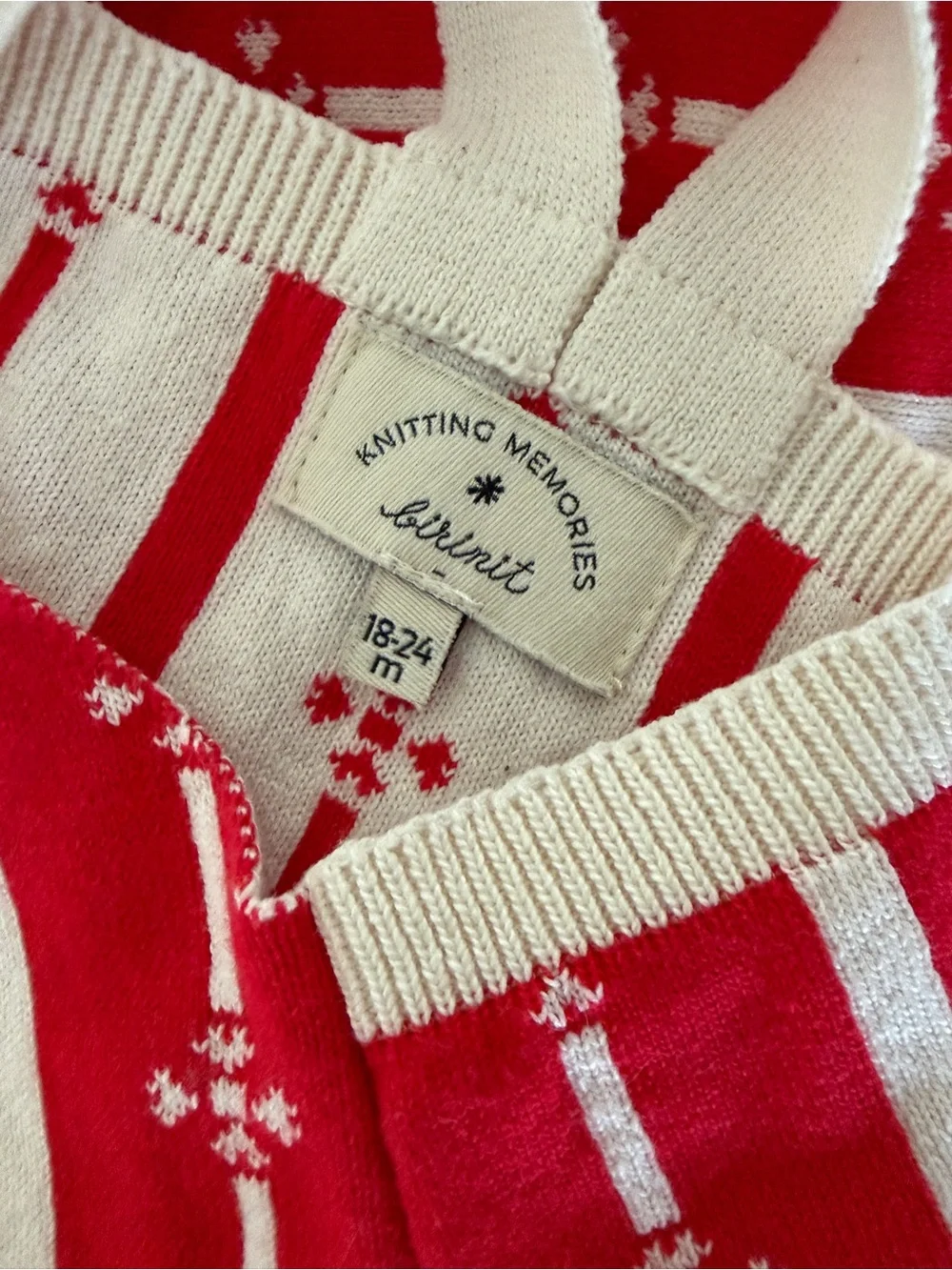 Birinit - cherry flower knit romper in red - sz 18-24m
